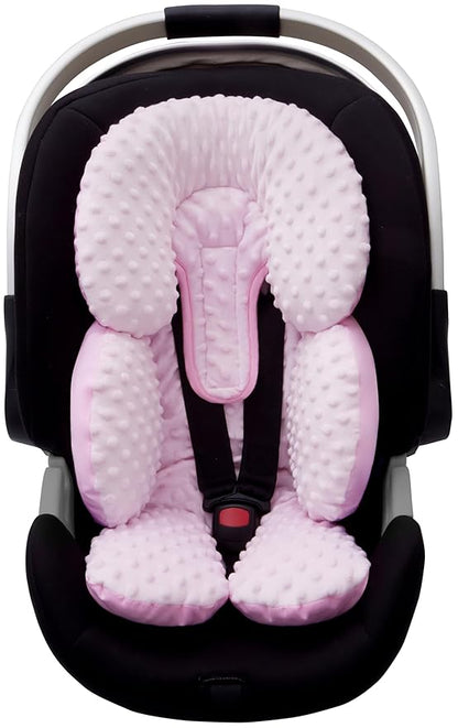 Pro Goleem Infant Car Seat Head Neck Body Support, Ultra-Soft Minky and Microfiber Newborn Car Seat Insert, Perfect for Car Seat, Stroller, 2-in-1 Reversible, Girls, Pink