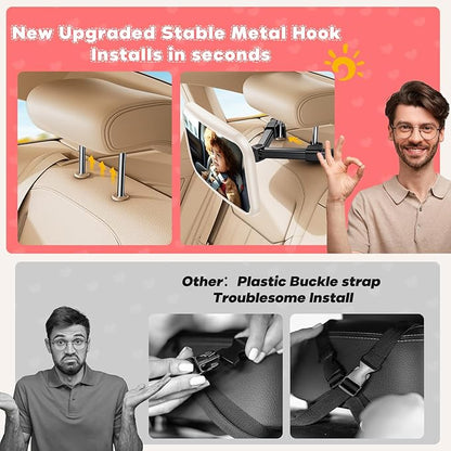 Baby Car Mirror for Baby Car Seat Safely Mirror Hook Clip Design for Rear Facing Infant Newborn 360° Rotation Baby Backseat Mirror Wide Clear View Shatterproof Easy Install Baby Essentials - White