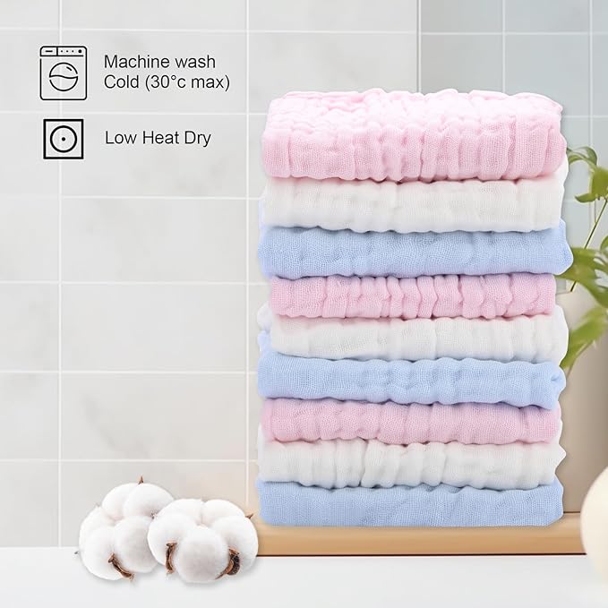 10 Pack Muslin Burp Cloths - 17"x9" 6-Layer 100% Cotton - Ultra Soft & Super Absorbent for Baby Spit Up & Drool - Gentle Burping Cloths for Newborn Boys & Girls, Essential Baby Items