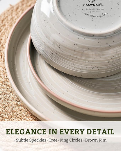 Famiware Meteor Plates and Bowls Sets, 24-Piece Stoneware Dinnerware Sets, Dishes Set for 8, Microwave and Dishwasher Safe Tableware, Matcha Green