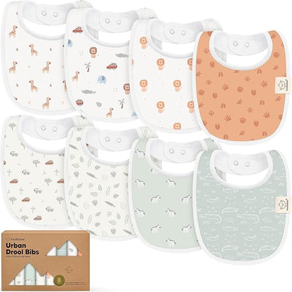 8-Pack Organic Baby Bibs for Boys, Girls - Soft Cotton Drooling and Teething Bibs for Baby Girl & Boy, Extra Absorbent, Easy To Clean & Put On for Toddler, Newborn, Infant 0-24 Months (Wilderness)