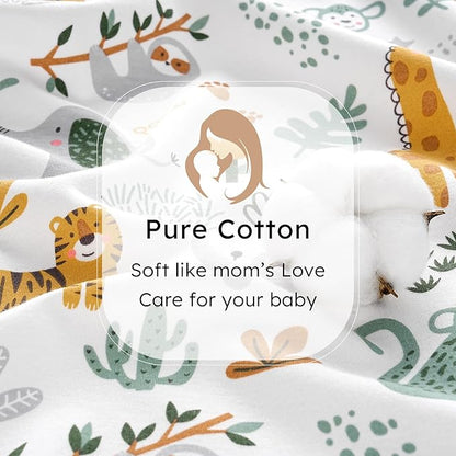Baby Sleep Sack 6-12 months, 100% Cotton Sleeping Sack for Newborn and Infant, 3 Pack Baby Wearable Blanket for Boy and Girl, 0.5 Tog Lightweight Double Zipper Sleep Bag Green Brown Giraffe