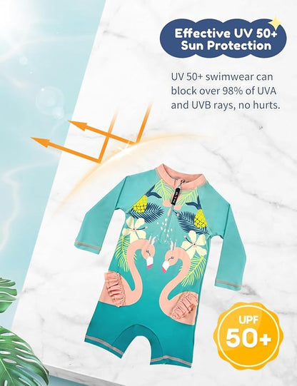 weVSwe Baby Toddler UPF 50+ Sun Protection Rash Guard Long Sleeve Swimsuit with Crotch Zipper