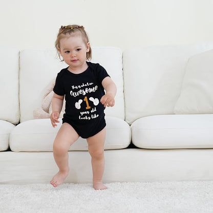 Cnins Funny Baby Bodysuit & Daddy Matching Cotton Outfit for Wild One 1st Birthday, Unisex Newborn Infant Clothes 0-24M