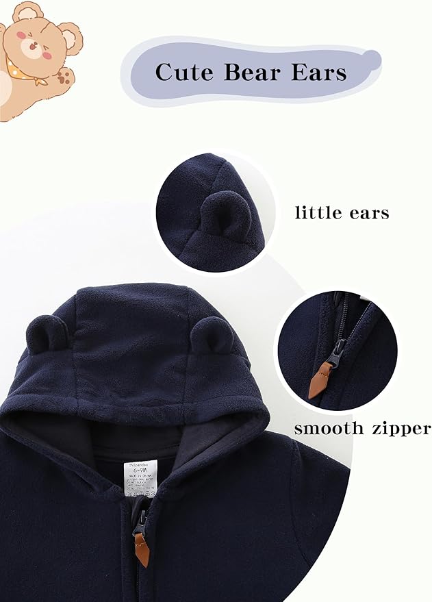 Newborn Baby Bear Onesie Winter Snowsuit With Fold-over Mittens & Footies Zip Up Baby Fleece Jumpsuit 0-18M
