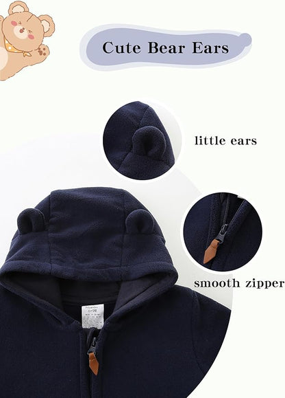Newborn Baby Bear Onesie Winter Snowsuit With Fold-over Mittens & Footies Zip Up Baby Fleece Jumpsuit 0-18M