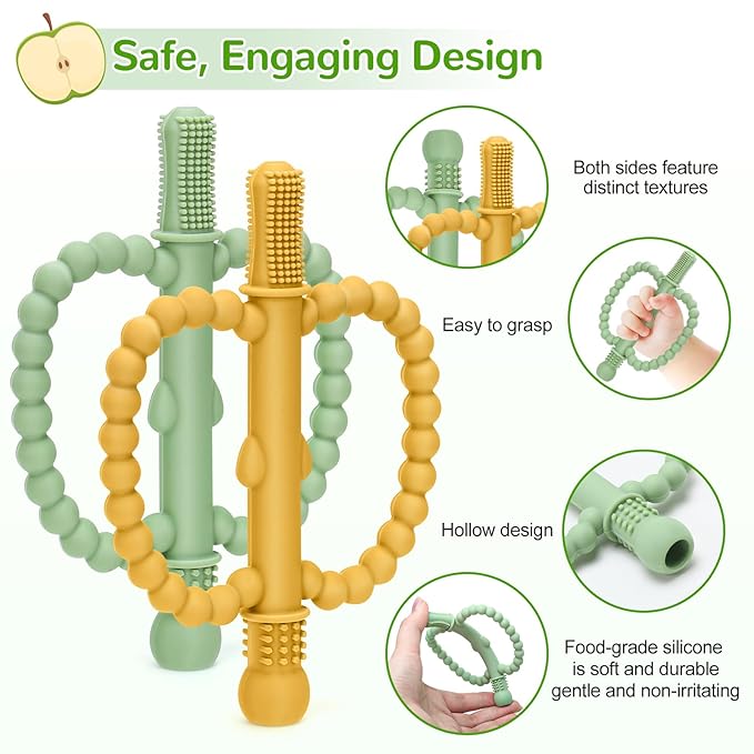 Baby Teething Toys for Babies 0-36 Months – Anti-Choking Design, Teething Relief for Straws Sticks, Chew Straw Sensory Toy for Infant Toddlers Silicone teether Tubes