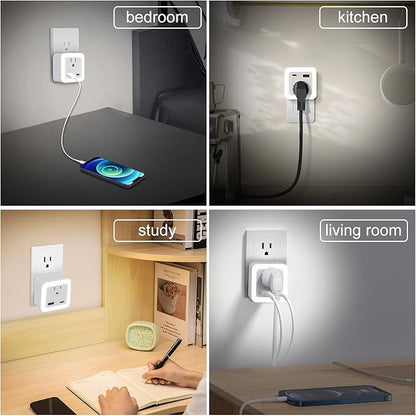 JackonLux Night Lights Plug Into Wall 2 Pack Rechargeable Battery Backup Light Dusk to Dawn Sensor Night Light with Outlet Expander for Adults Kids Bedroom, Kitchen, and Bathroom (Daylight - 5000K)