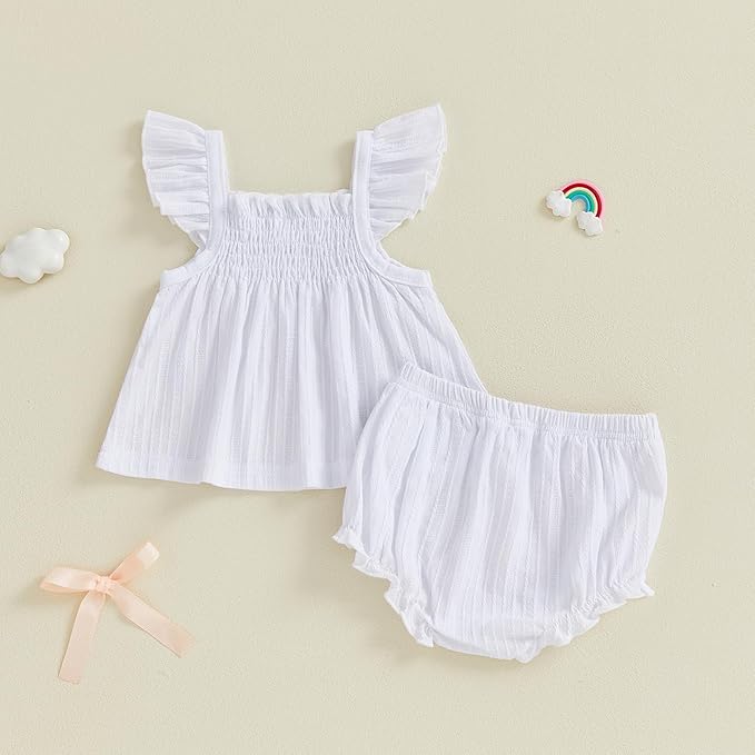 Mubineo Baby Girl Summer Clothes Cute Ruffle Tops Dress Shorts Outfits Set Infant Toddler Shrit Bloomers Princess Outfit