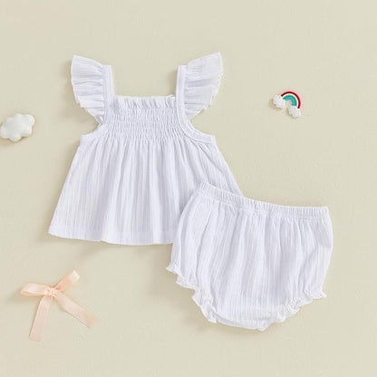 Mubineo Baby Girl Summer Clothes Cute Ruffle Tops Dress Shorts Outfits Set Infant Toddler Shrit Bloomers Princess Outfit