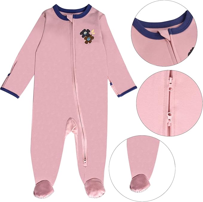 Baby Footed Pajamas with Mitten Cuffs - 3 Pcs Girls Boys Footie Sleeper Newborn, Zipper Footies Sleep 'n Play
