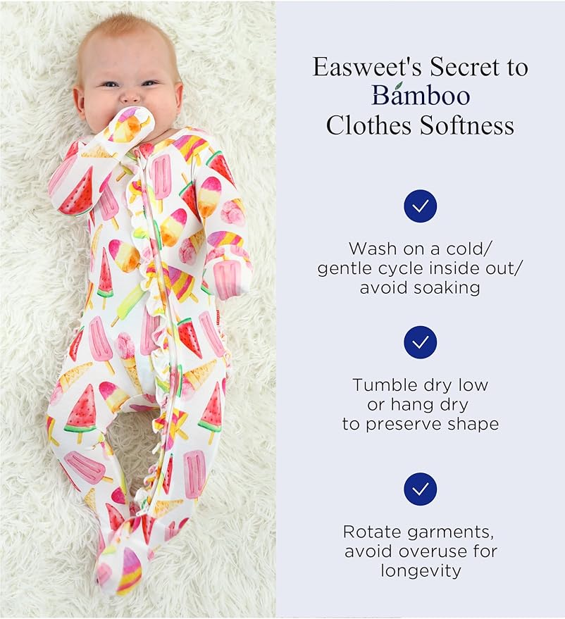 Bamboo Viscose Baby Girl Footie Pajamas, Newborn Sleepers Infant Onesie, 2-Way Zipper Footed Pjs