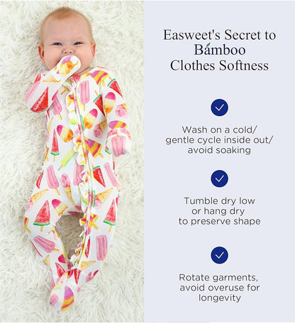 Bamboo Viscose Baby Girl Footie Pajamas, Newborn Sleepers Infant Onesie, 2-Way Zipper Footed Pjs