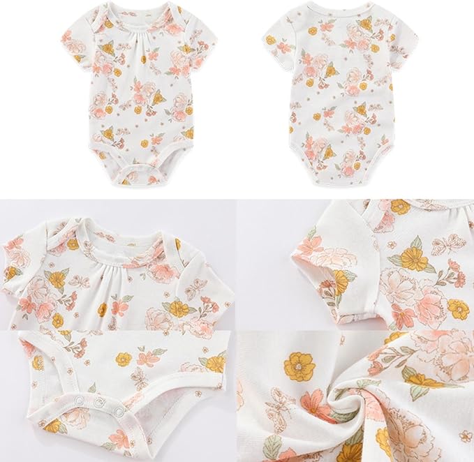 Four Seasons Baby Boy Girl Bodysuits 5-Pack Cotton Comfort Short Sleeve Baby Clothes Soft Infant Outfits