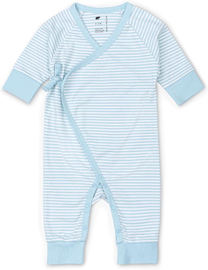 monica + andy Kimono Tie Long Sleeve One Piece, 100% Organic Baby Clothes for Girls & Boys, Preemie, Newborn & Infant
