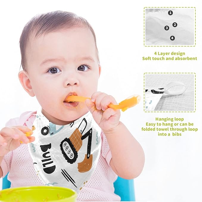 vvfelixl Baby Muslin Washcloths, Building Equipment Construction Transpor Baby Burp Cloths, Cotton Baby Face Towel for Newborn Infants Boys Girls Soft and Absorbent 11.8 X 11.8 in, 3 Pack