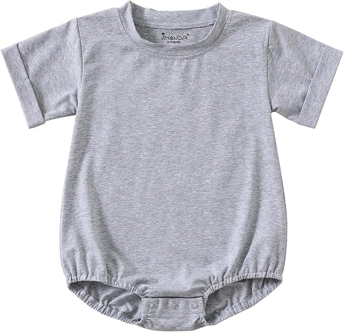 Jimonda Baby Boy Girl Bubble Romper Solid Color Bodysuit Short Sleeve Organic Cotton T-Shirt