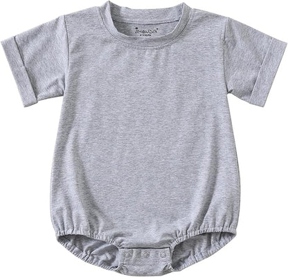 Jimonda Baby Boy Girl Bubble Romper Solid Color Bodysuit Short Sleeve Organic Cotton T-Shirt
