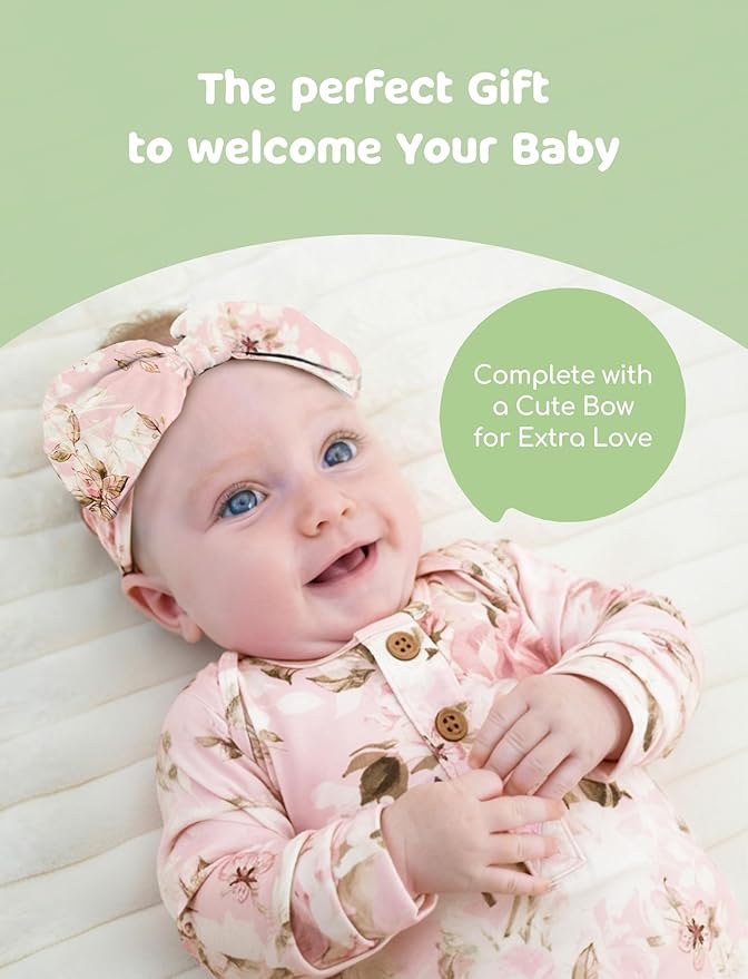 PATPAT Baby Sleeper Gown with Bamboo Viscose for Newborn Girls Boys, Knotted Nightgown with Mittens for Infant Home Coming