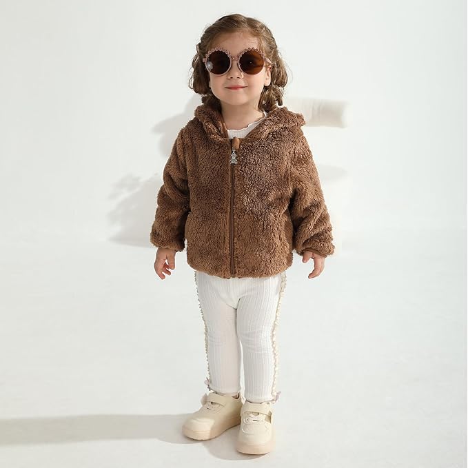 Baby Toddler Boys Girls Fleece Jacket with Hood Zip Up Cute Bear Coats for Infant Boys Girls Fuzzy Jacket with Ear 1-5T