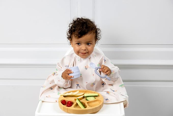 Bibado - Dippit Baby Spoon and Dipper, Mist (2-Pack) - Soft, Chewable Dipper & Deep Spoon - Two-Hand, Sensory Grip - Toddler Utensils - Baby Led Weaning Supplies - Baby Essentials - 6 Months+