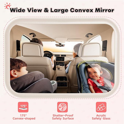 Baby Car Mirror for Baby Car Seat Safely Mirror Hook Clip Design for Rear Facing Infant Newborn 360° Rotation Baby Backseat Mirror Wide Clear View Shatterproof Easy Install Baby Essentials - White