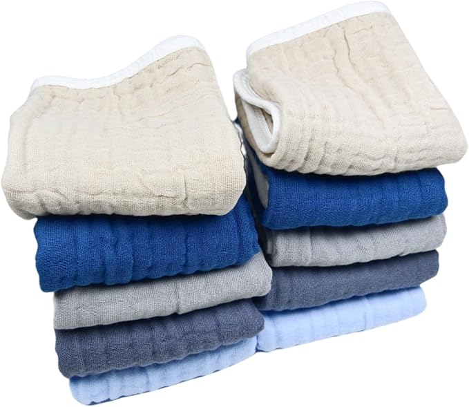 Synrroe Burp Cloths Large, Muslin Burp Cloths for Baby Girls and Boys, Pack of 10 Extra Absorbent and Soft Muslin, 6 Layers 20 by 10 Inches 100% Cotton (Mix 10 Pack)