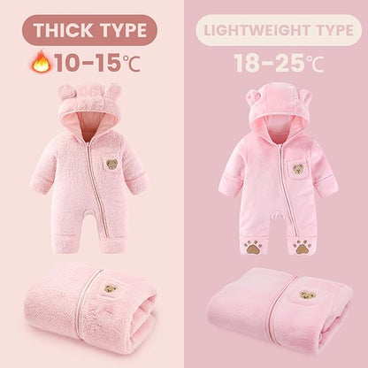 JiAmy Baby Snowsuit Newborn Fleece Winter Clothes With Flod-Over Zipper Baby Bear Hooded Thick Outfits