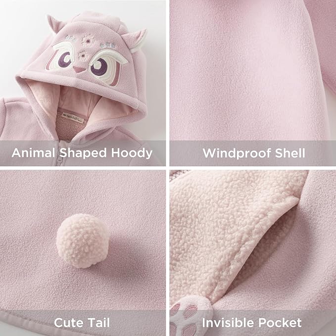 DAVE&BELLA Toddler Fleece Jacket, Baby Boys Girls Animal-shaped Hooded Zipper Long Sleeve Warm Spring Autumn Outerwear Coat