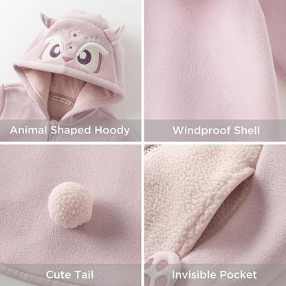 DAVE&BELLA Toddler Fleece Jacket, Baby Boys Girls Animal-shaped Hooded Zipper Long Sleeve Warm Spring Autumn Outerwear Coat