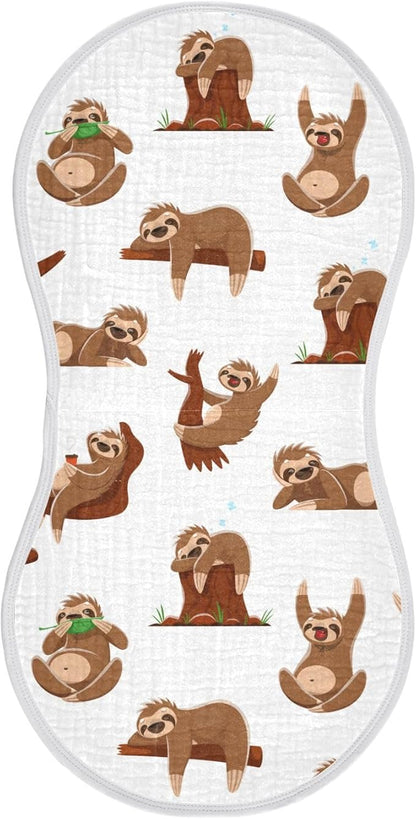 vvfelixl Muslin Burp Cloths Sleeping Sloth Baby Washcloths for Baby Girl Boys 2 Pack