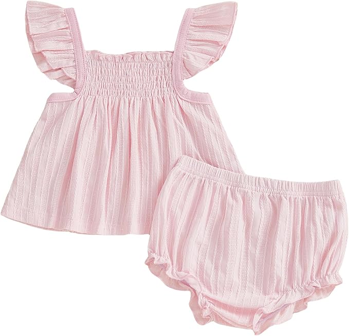 Mubineo Baby Girl Summer Clothes Cute Ruffle Tops Dress Shorts Outfits Set Infant Toddler Shrit Bloomers Princess Outfit