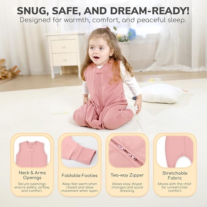 Mama Cheetah Toddler Sleep Sack with Feet, 1.0 TOG Organic Cotton Baby Wearable Blankets with Legs, Baby Sleeping Bag for Walkers, Early Walker 6-18 Month