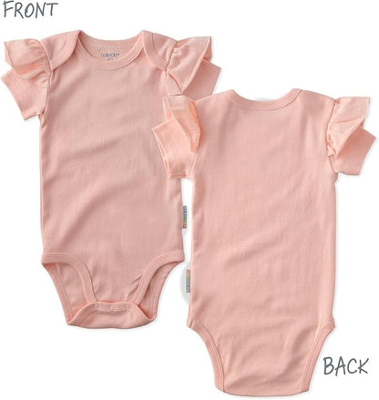 baby-girls Rory 5-pack Short Sleeve Ruffle Shoulder Bodysuits 100% Organic Cotton for Baby Girls