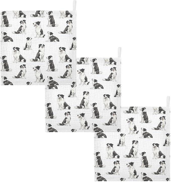 vvfelixl Baby Muslin Washcloths Border Collies Poses Baby Burp Cloths Cotton Babys Face Towel for Newborn Infants Boys Girls Soft and Absorbent 11.8 X 11.8 in, 3 Pack