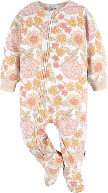 Gerber baby-girls Fleece Footed Pajamas 3-pack