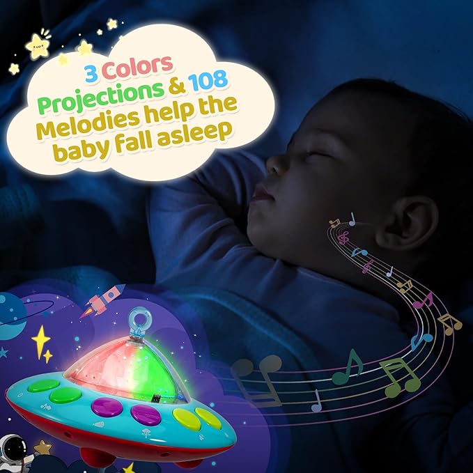 BOBXIN Baby Mobile for Crib, Crib Mobile with Projector and 108 Melodies Music, Crib Toys with Remote Control and Hanging Rattles Rotating,Toy for Newborn and Baby Boy Girl Sleep