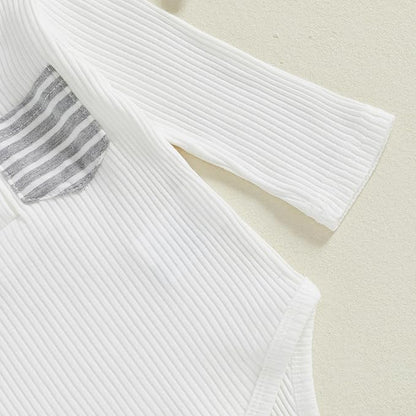 fhutpw Baby Boy Clothes 3 6 12 18 Months Ribbed Knitted Long Sleeve Romper and Pants Sets Newborn Fall Splicing Color Outfits