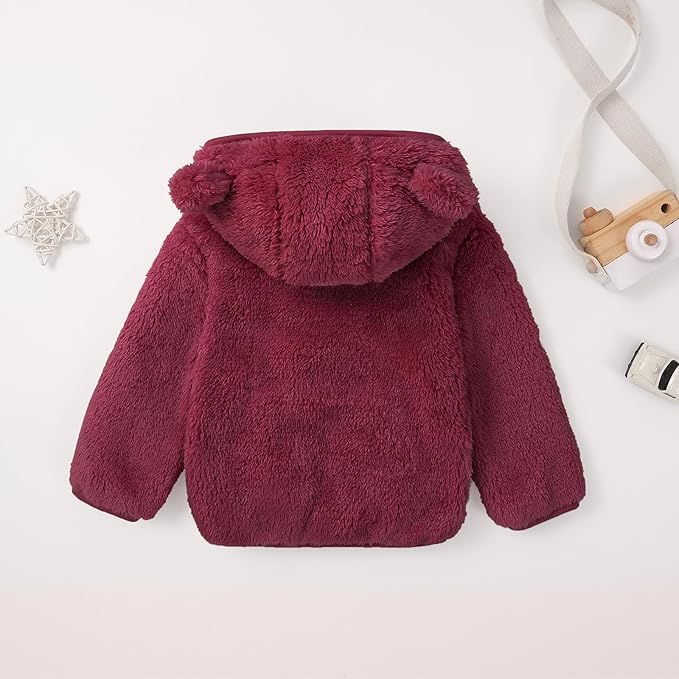 Baby Toddler Boys Girls Fleece Jacket with Hood Zip Up Cute Bear Coats for Infant Boys Girls Fuzzy Jacket with Ear 1-5T