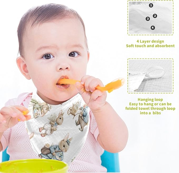 vvfelixl Easter Rabbits Bunny Baby Burp Cloths Baby Muslin Washcloths for Boys Girls Cotton Baby Face Towel for Newborn Infants Soft and Absorbent 11.8 X 11.8 in, 5 Pack