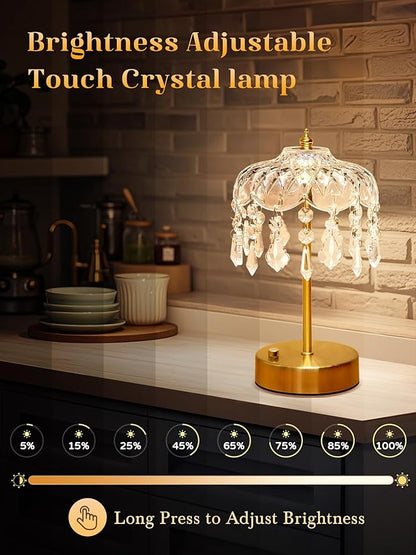 Vintage Lamp, 3 Colors 10 Brightness Crystal Lamp Flower Lamps, 3600mAh Rechargeable Lamps Cordless Lamps Bedroom Kitchen Bathroom, Desk Decor for Women, Valentines Day Gifts Valentines Gifts for Her