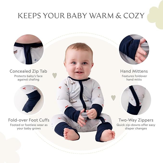 Bamboo Little Ultra-Soft Convertible Baby Romper - Gender Neutral Infant Clothes with 2-Way Zipper, Footless Sleepwear