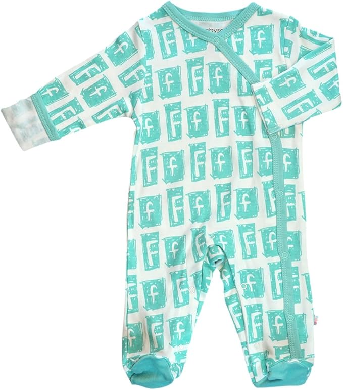Babysoy Organic Newborn Baby Alphabet Footie Onepiece with Feet (06-12 Months, F)