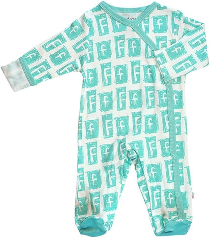 Babysoy Organic Newborn Baby Alphabet Footie Onepiece with Feet (03-06 Months, F)