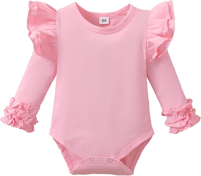 Baby Girl Solid Color Romper Infant Ruffle Sleeve Bodysuit One Piece Outfit Toddler Jumpsuit clothes
