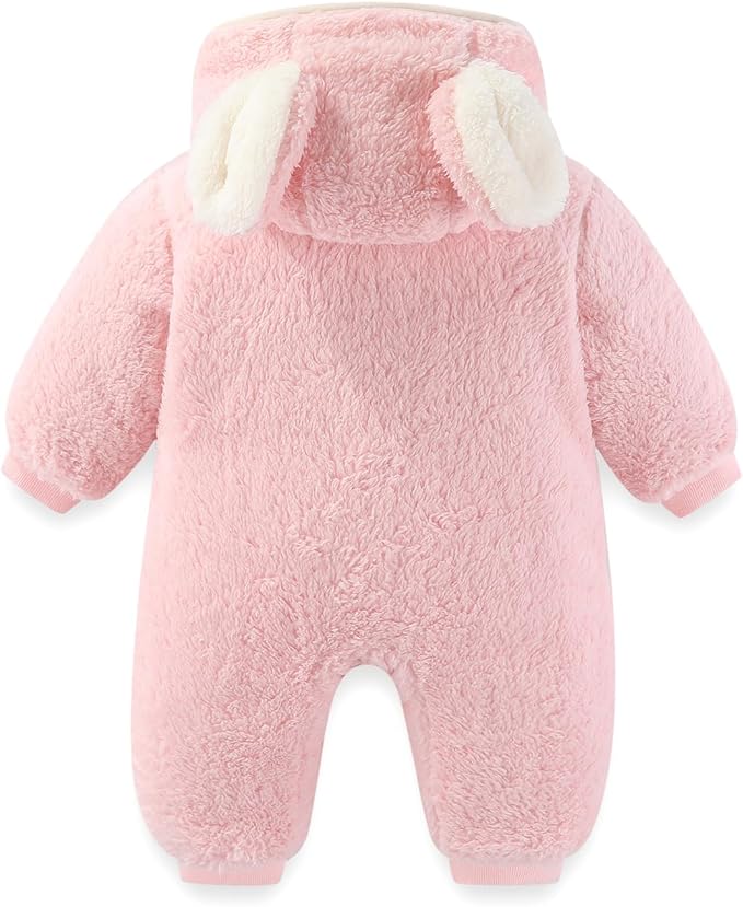 JiAmy Baby Fleece Snowsuit Newborn Hooded Winter Outfits Infant Boys Girls Hooded Zipper Jumpsuit Romper