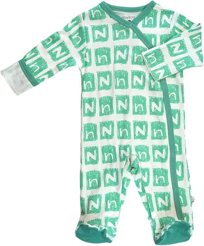 Babysoy Organic Newborn Baby Alphabet Footie Onepiece with Feet (00-03 Months, N)