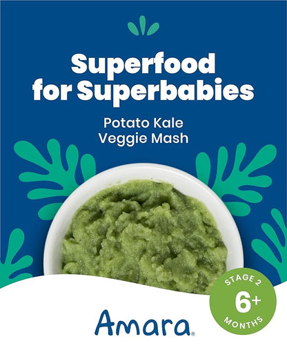 Amara Organic Baby Food - Stage 2 - Kale Potato - Baby Cereal to Mix With Breastmilk, Water or Baby Formula - Shelf Stable Baby Food Made from Organic Fruit and Veggies - 7 Pouches, 3.5oz Per Serving