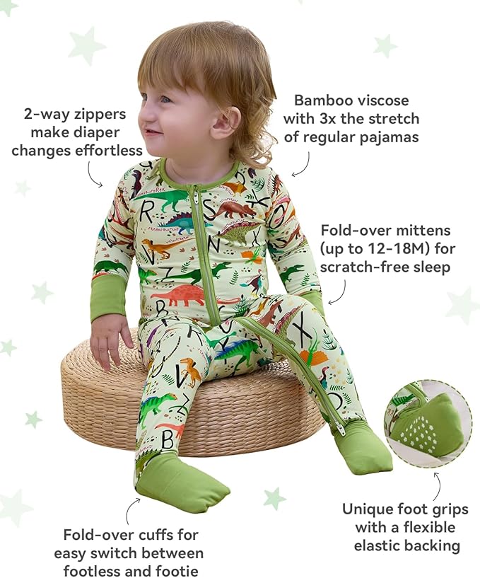 Bamboo Viscose Baby Convertible Footie Pajama, Zipper Pajamas for Baby Boys & Girls, Sleep & Play Footed Pjs