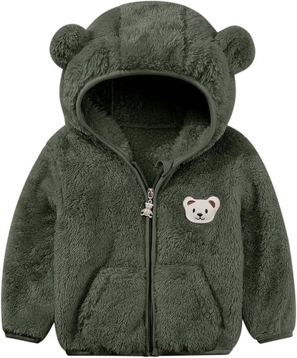 Baby Boys Girls Fleece Jackets Zip Up Hoodies Cute Bear Coats Fall Winter Fuzzy Jacket Newborn Boys Girls Outwear